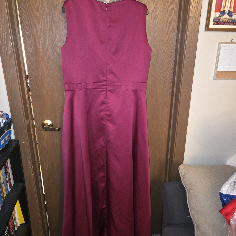 Xscape Satin Prom Dress in Magenta - Picture 4 of 5